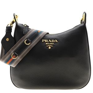 PRADA Vitello Daino Crossbody Bag with Web Guitar Strap